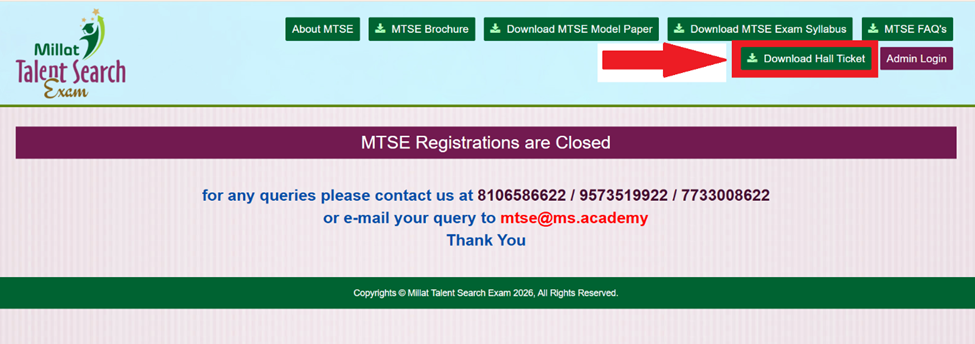 MTSE Admit Card Download