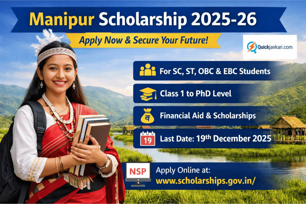 Manipur Scholarship 2025-26 via NSP. Check eligibility, benefits, SC ST OBC schemes, documents, dates & online application process.