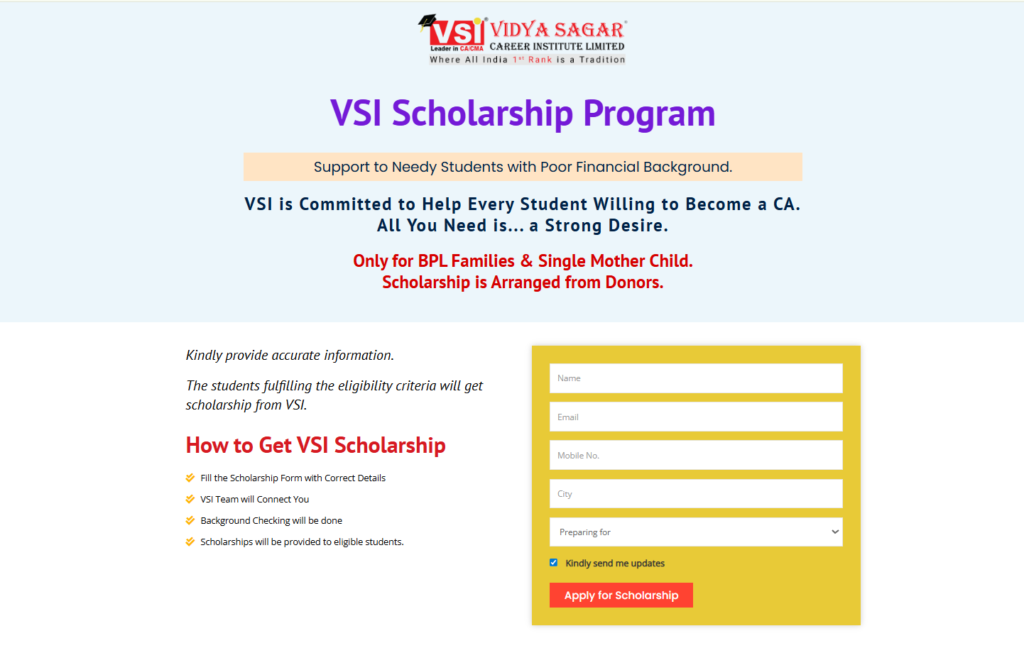 Application Process of VSCIL Scholarship Test 2025 