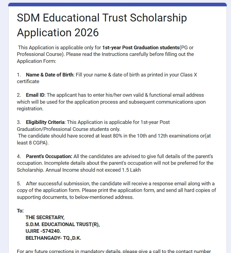 Application Process for SDM Educational Trust Scholarship 2025