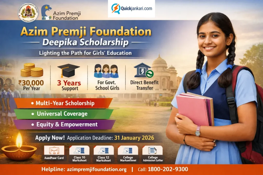Azim Premji Foundation Deepika  Scholarship 2026 – ₹30,000Year