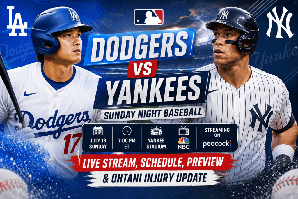 Dodgers vs Yankees live stream, schedule and Shohei Ohtani injury update before Sunday Night Baseball 2026.